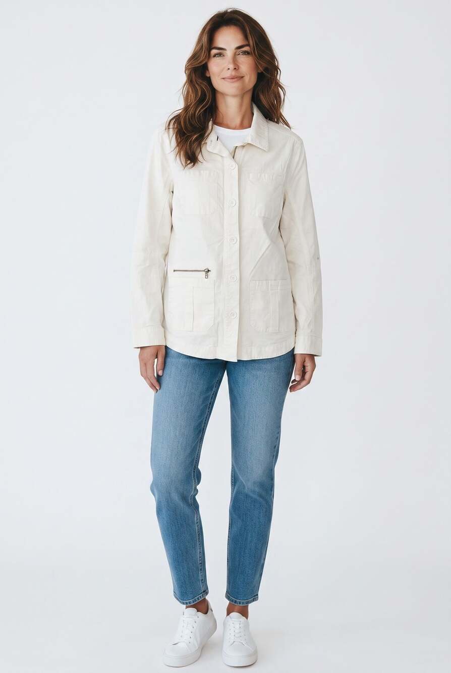Tommy Hilfiger Women's White Utility Jacket with Zip Pocket Size M